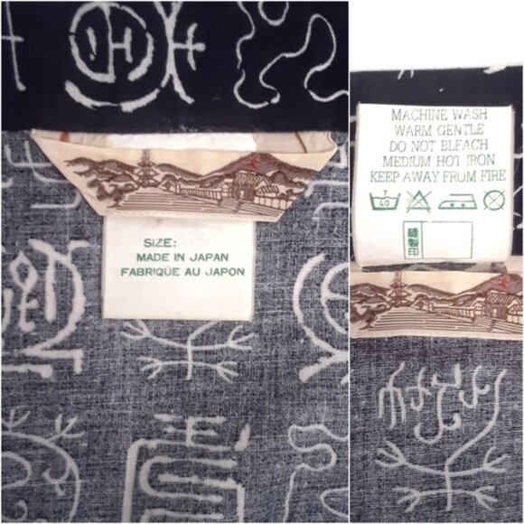 VTG Japanese kimono character print navy white - Picture 4 of 5